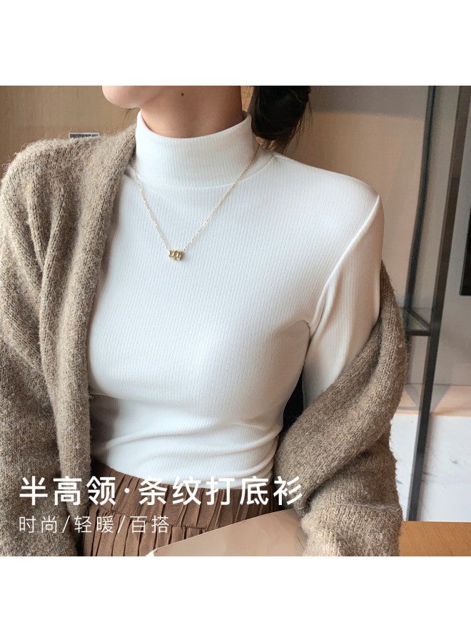 Moonbadi قميص أساسي عالي الرقبة للخريف للنساء، بلوزة طويلة الأكمام قابلة للارتداء، موضة متعددة الاستخدامات ونحيفة - Image 3