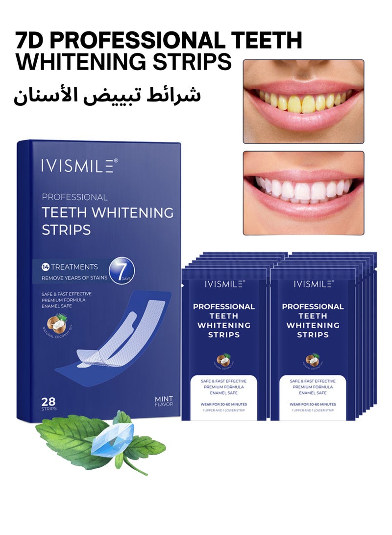 IVISMILE 7D Peroxide-Free Teeth Whitening Strips 28 Pcs (14 Treatments), Professional Whitening Kit for Sensitive Teeth, Charcoal Infused PAP Formula, Removes Up to 10 Years of Stains, Non-Irritating Mint Strips, CPSR Tested - Image 1