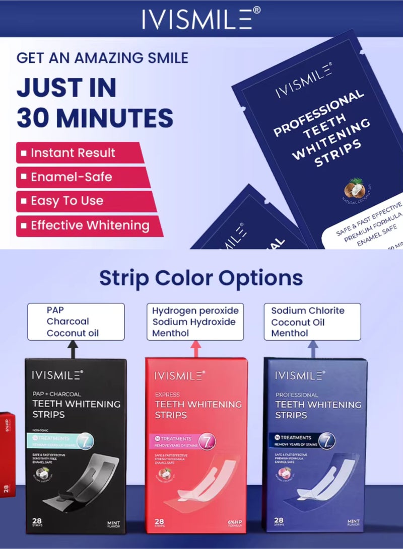 IVISMILE 7D Peroxide-Free Teeth Whitening Strips 28 Pcs (14 Treatments), Professional Whitening Kit for Sensitive Teeth, Charcoal Infused PAP Formula, Removes Up to 10 Years of Stains, Non-Irritating Mint Strips, CPSR Tested - Image 2
