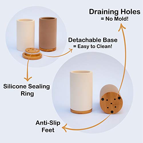 Matani Bamboo Toothbrush Holder Diatomite Tooth Brush Organizer - Storage Stand for Small Bathroom & Counter - Removable Base & Drain Holes, Water-Absorbent & Quick-Drying (Black) - Image 5
