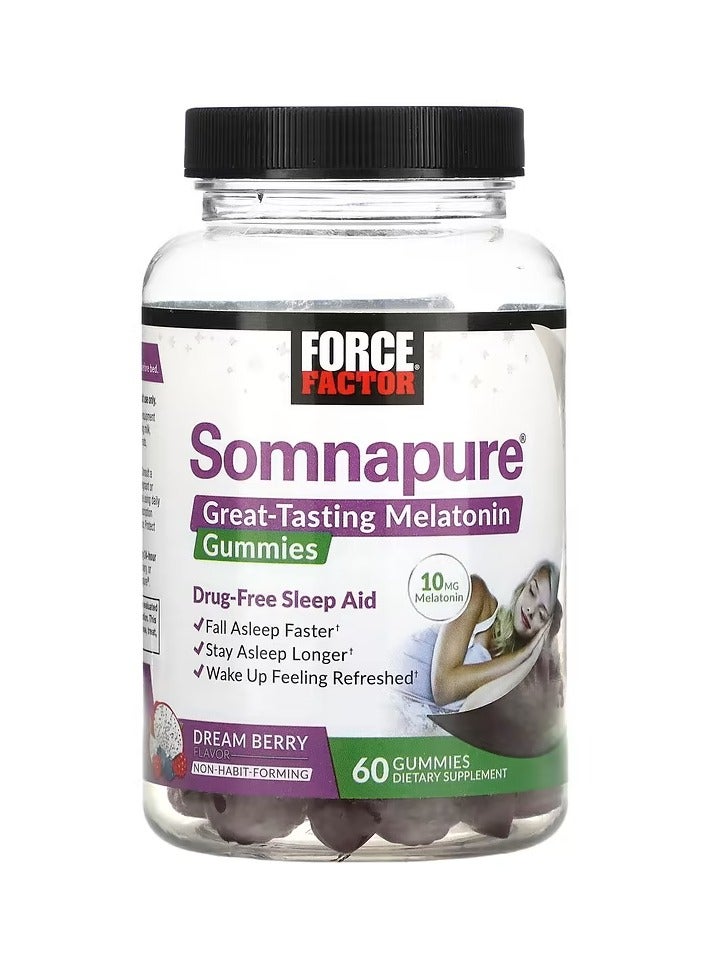 Force Factor Great Tasting Melatonin Gummies, Helps to sleep and wake up actively, 10 mg, 60 Gummies (5 mg per Gummy) - Image 1