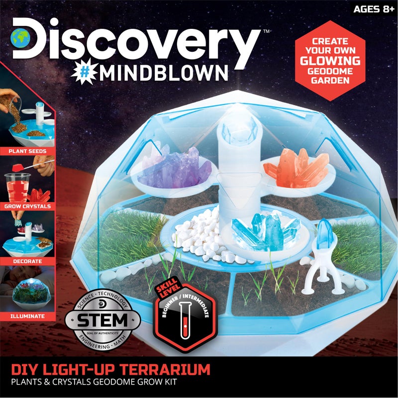 Discoveryâ„¢ DIY Light-Up LED Terrarium - Plants & Crystals Geodome Grow Kit, 3 Colorful Crystal Formations, Rye Grass, Education STEM Activity Set, Indoor Science Experiment, Chemistry Gift - Image 2