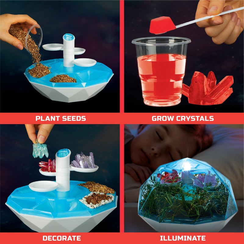 Discoveryâ„¢ DIY Light-Up LED Terrarium - Plants & Crystals Geodome Grow Kit, 3 Colorful Crystal Formations, Rye Grass, Education STEM Activity Set, Indoor Science Experiment, Chemistry Gift - Image 3