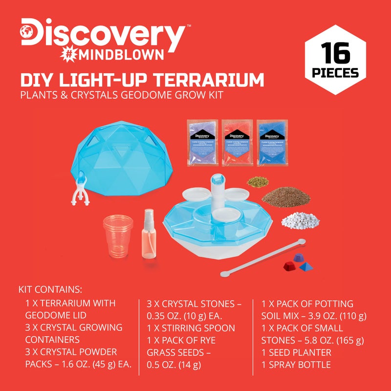 Discoveryâ„¢ DIY Light-Up LED Terrarium - Plants & Crystals Geodome Grow Kit, 3 Colorful Crystal Formations, Rye Grass, Education STEM Activity Set, Indoor Science Experiment, Chemistry Gift - Image 4