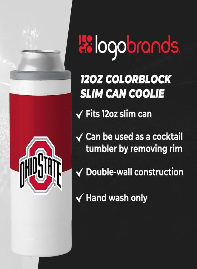 Logo Brands NCAA Ohio State Buckeyes 12oz Colorblock SlimCan Coolie - Stainless Steel, Double-Wall Insulated, Removable Rim for Cocktail Tumbler Use - Image 5