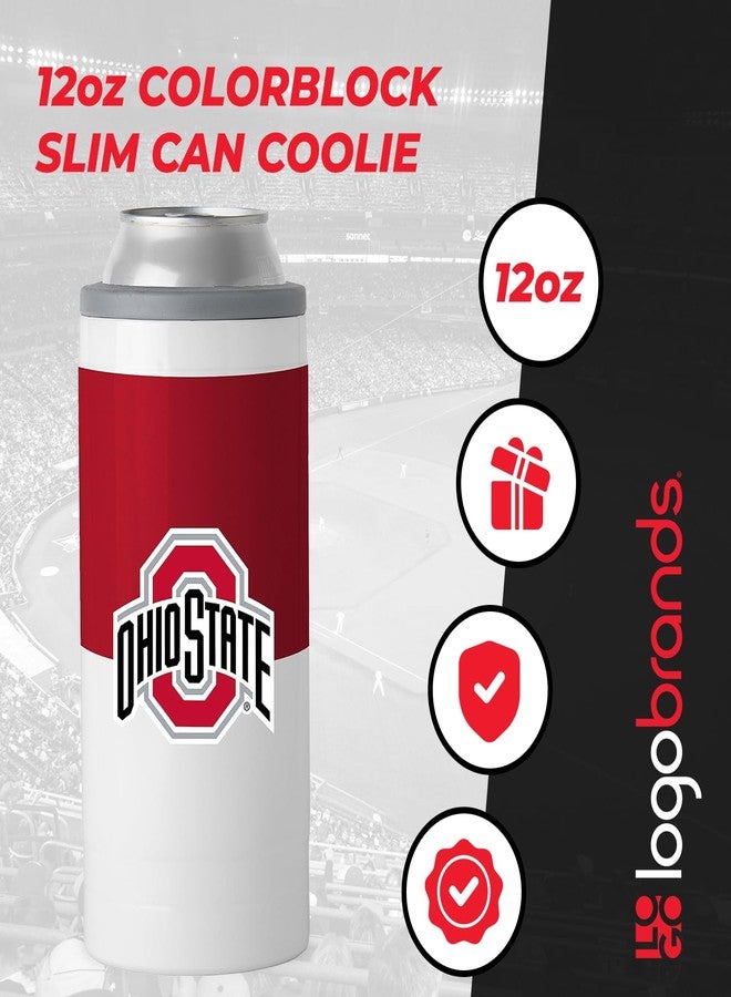 Logo Brands NCAA Ohio State Buckeyes 12oz Colorblock SlimCan Coolie - Stainless Steel, Double-Wall Insulated, Removable Rim for Cocktail Tumbler Use - Image 3
