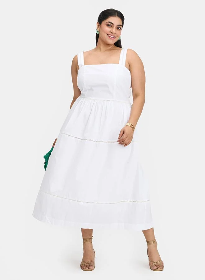 Virgio VIRGIO 100% Cotton Lace Panel Midi Dress