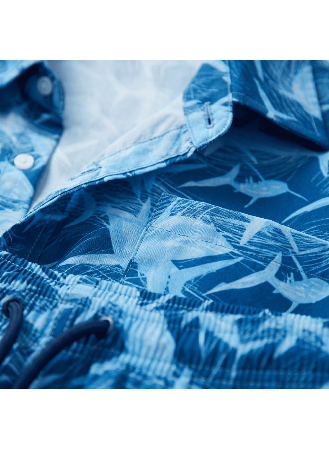 IceZone Men's 2 Piece Matching Set, Blue Shark Print Shirt and Shorts - Image 3
