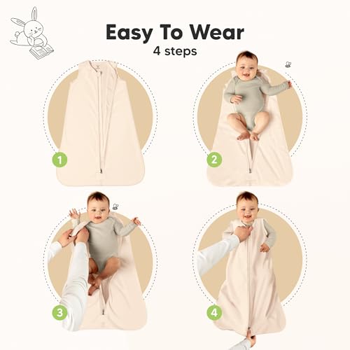 KeaBabies 2-Pack Baby Sleep Sacks, Zipper Wearable Blanket - 0.5TOG Organic Cotton, Lightweight,Soft Cozy Infant Sleeping Sack 3-6 months,Easy to Wear Small Newborn Transition Swaddles Sleepsacks(Ecru, S) - Image 3