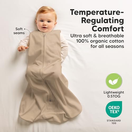 KeaBabies 2-Pack Baby Sleep Sacks, Zipper Wearable Blanket - 0.5TOG Organic Cotton, Lightweight,Soft Cozy Infant Sleeping Sack 3-6 months,Easy to Wear Small Newborn Transition Swaddles Sleepsacks(Ecru, S) - Image 4