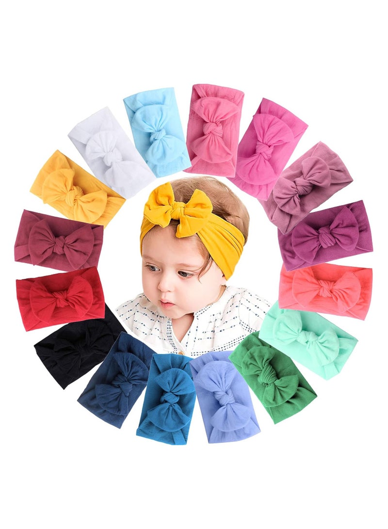 VIUAUAX 16 Colors Soft Wide Turban Baby Headbands with Hair Bow Headwraps for Baby Girls Infants Newborn Hair Accessories Toddlers Kids and ChildrenBaby headband jacquard elastic wide edge bow children's headbandBaby Turban Headband Set，Soft Wide Turban Baby Headbands ，Bowknot Hairband Soft Headwear Elastic  - Image 1