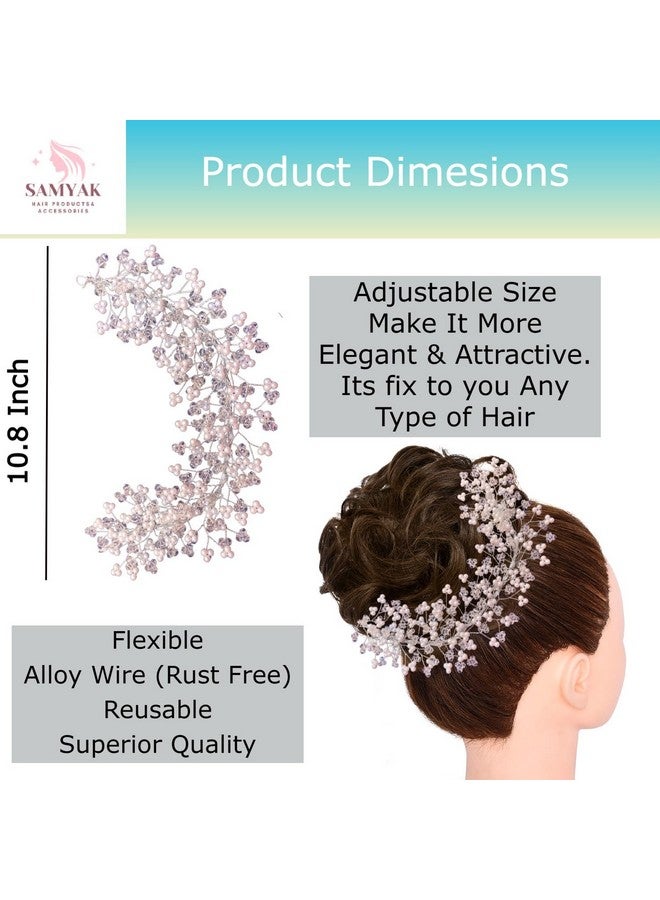 Samyak Women Pearl Hair Accessories Crystal Beaded Handmade Hair Pins For Brides Bridesmaid Hair Piece Tiara Vine For Hair Decoration (Silver) - Image 4
