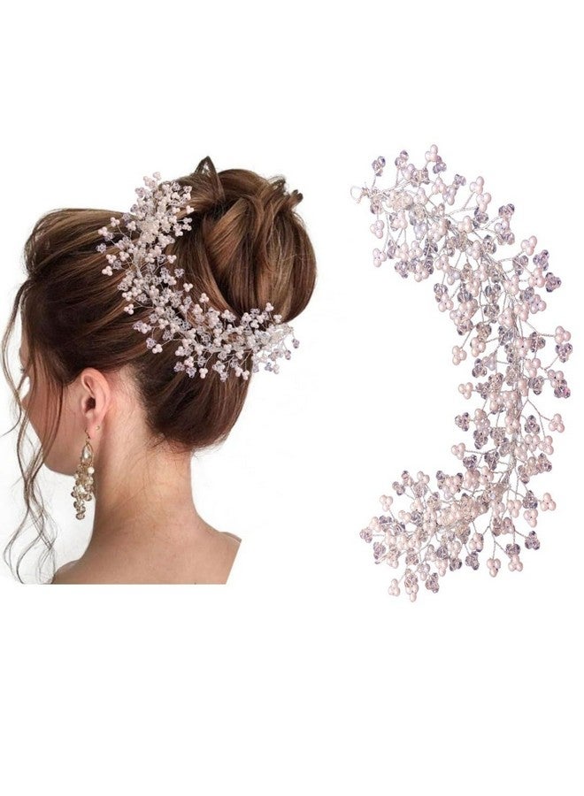 Samyak Women Pearl Hair Accessories Crystal Beaded Handmade Hair Pins For Brides Bridesmaid Hair Piece Tiara Vine For Hair Decoration (Silver) - Image 1