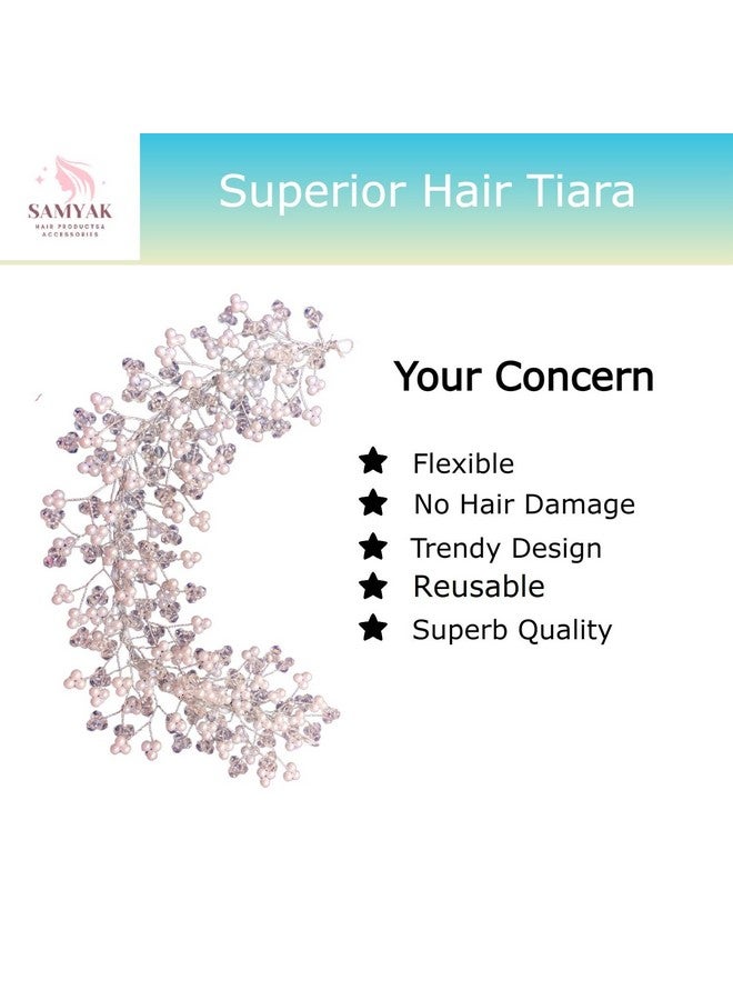 Samyak Women Pearl Hair Accessories Crystal Beaded Handmade Hair Pins For Brides Bridesmaid Hair Piece Tiara Vine For Hair Decoration (Silver) - Image 5