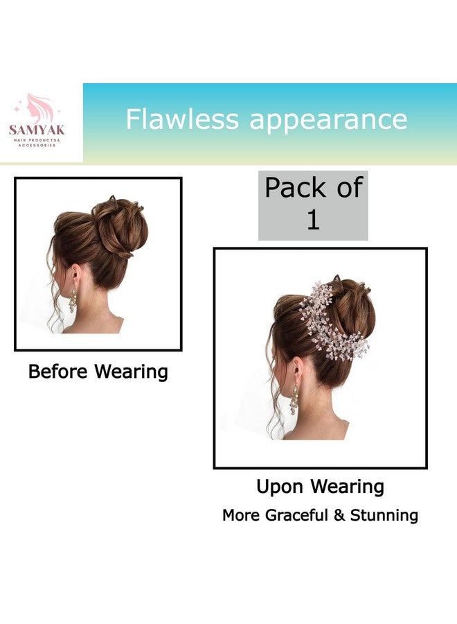 Samyak Women Pearl Hair Accessories Crystal Beaded Handmade Hair Pins For Brides Bridesmaid Hair Piece Tiara Vine For Hair Decoration (Silver) - Image 3