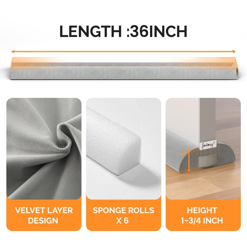fowong Door Draft Stopper 36" Adjustable Under Door Draft Stopper Soundproofing 30 Inch to 36 Inch Triangle Noise Blocker Seal Large Gap up to 1.7", Easy to Install Grey - Image 3