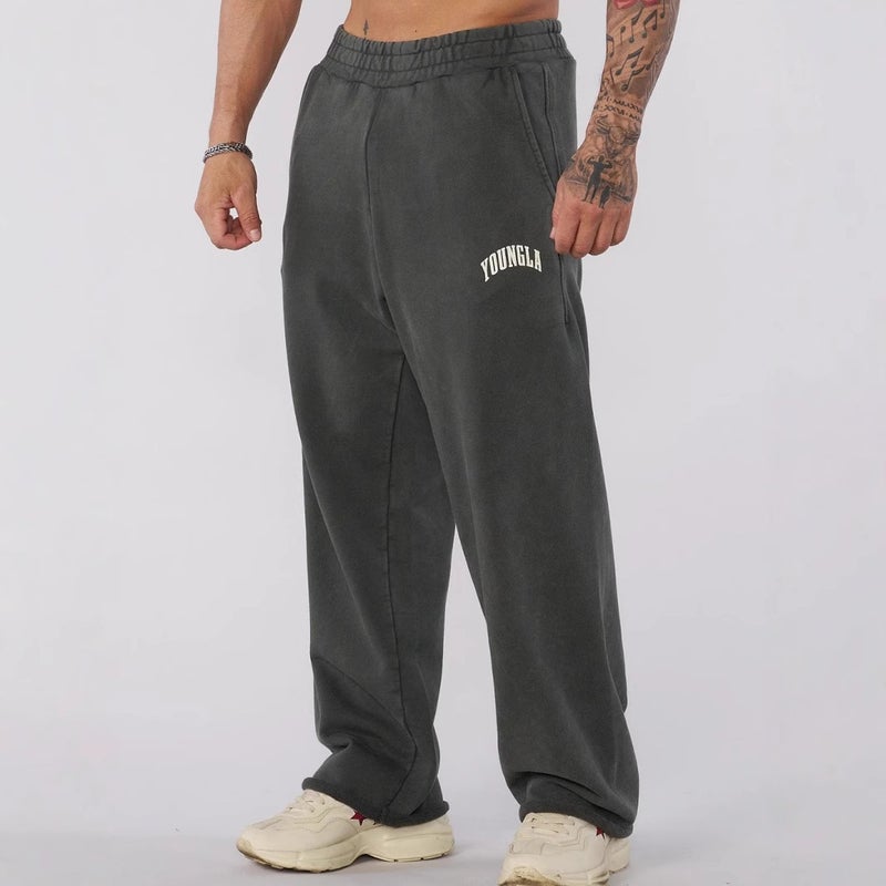 بنطلون رياضي فضفاض مستقيم للرجال من يوانغلا، بنطلون جري، بنطلون رياضي غير رسمي، رمادي داكن - Image 4