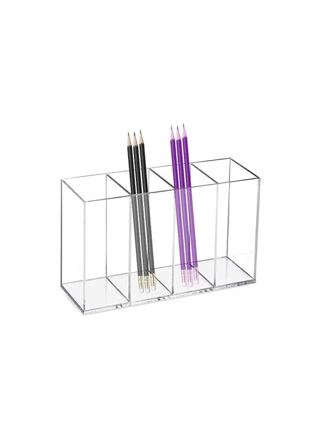 HESIN Acrylic Pen Holder Clear Pencil Organizer Makeup Brush Holder Countertop Desk Accessory Storage (4 Compartments) - Image 1