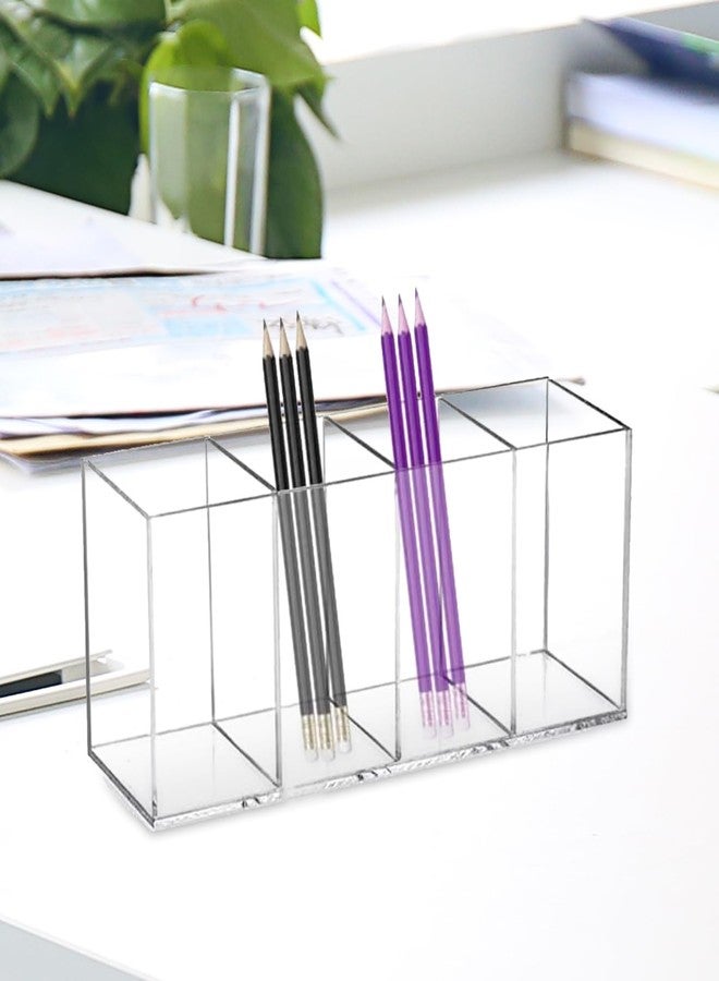 HESIN Acrylic Pen Holder Clear Pencil Organizer Makeup Brush Holder Countertop Desk Accessory Storage (4 Compartments) - Image 4