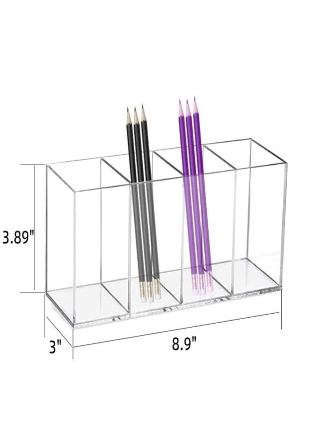 HESIN Acrylic Pen Holder Clear Pencil Organizer Makeup Brush Holder Countertop Desk Accessory Storage (4 Compartments) - Image 2