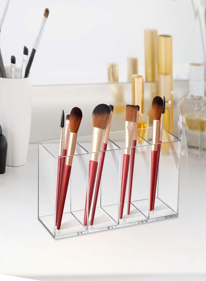 HESIN Acrylic Pen Holder Clear Pencil Organizer Makeup Brush Holder Countertop Desk Accessory Storage (4 Compartments) - Image 5
