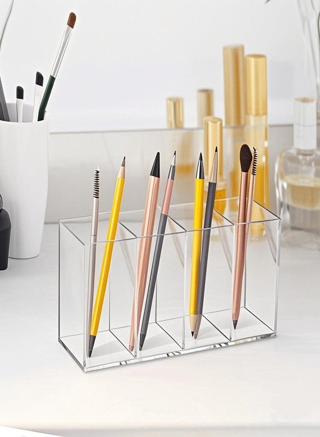 HESIN Acrylic Pen Holder Clear Pencil Organizer Makeup Brush Holder Countertop Desk Accessory Storage (4 Compartments) - Image 3