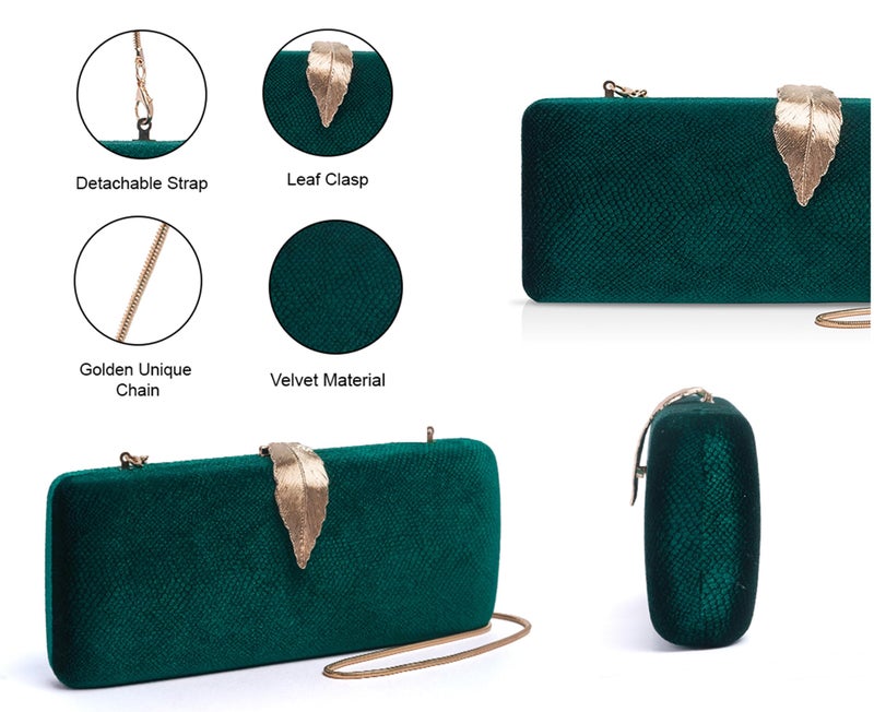 INOVERA (LABEL) Clutch Bags for Women, Girls - Ladies Stylish Evening Party Hand Clutches - Wedding Bridal Purse - Crossbody Sling Bag with Chain Strap (Green) (Green) - Image 3