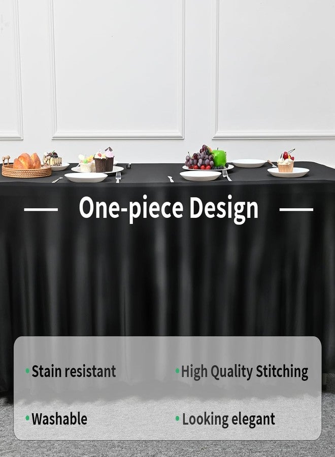 HAORUI Table Skirts, 6ft Rectangle Wrinkle Resistant Table Clothes, Ruffles Elastic Table Cover for Banquets, Weddings, Parties Black… - Image 2