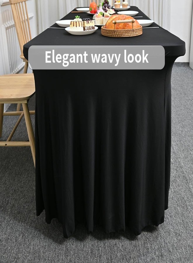 HAORUI Table Skirts, 6ft Rectangle Wrinkle Resistant Table Clothes, Ruffles Elastic Table Cover for Banquets, Weddings, Parties Black… - Image 5