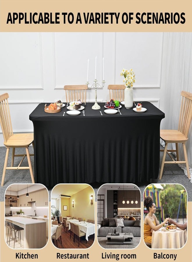 HAORUI Table Skirts, 6ft Rectangle Wrinkle Resistant Table Clothes, Ruffles Elastic Table Cover for Banquets, Weddings, Parties Black… - Image 4