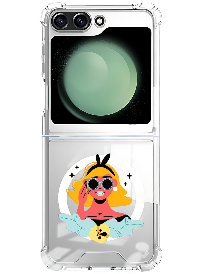 Theodor Magnetic Case for Samsung Galaxy Z Flip 5 Compatible with MagSafe Wireless Charging, Shockproof Phone Bumper Cover Girl power goggles - Image 1