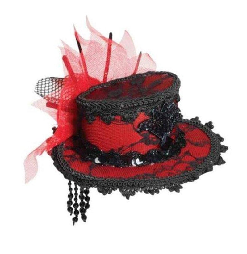Rubies Red Mini Lace Hat with Hairclips for Adults, Women's No Size - Image 4