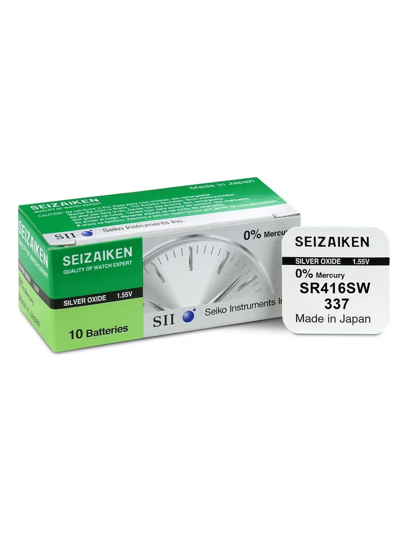 Seizaiken 10-Pieces Seizaiken / SEIKO 337 / SR416SW Silver Oxide 1.55V 0%Mercury (Watch) Batteries  - Image 1