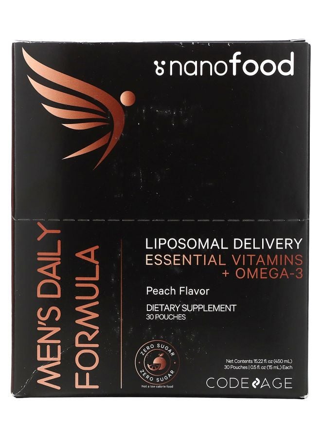 Codeage Nanofood Men's Daily Formula Liposomal Delivery Essential Vitamins + Omega-3 Peach 30 Pouches 0.5 fl oz (15 ml) Each - Image 2
