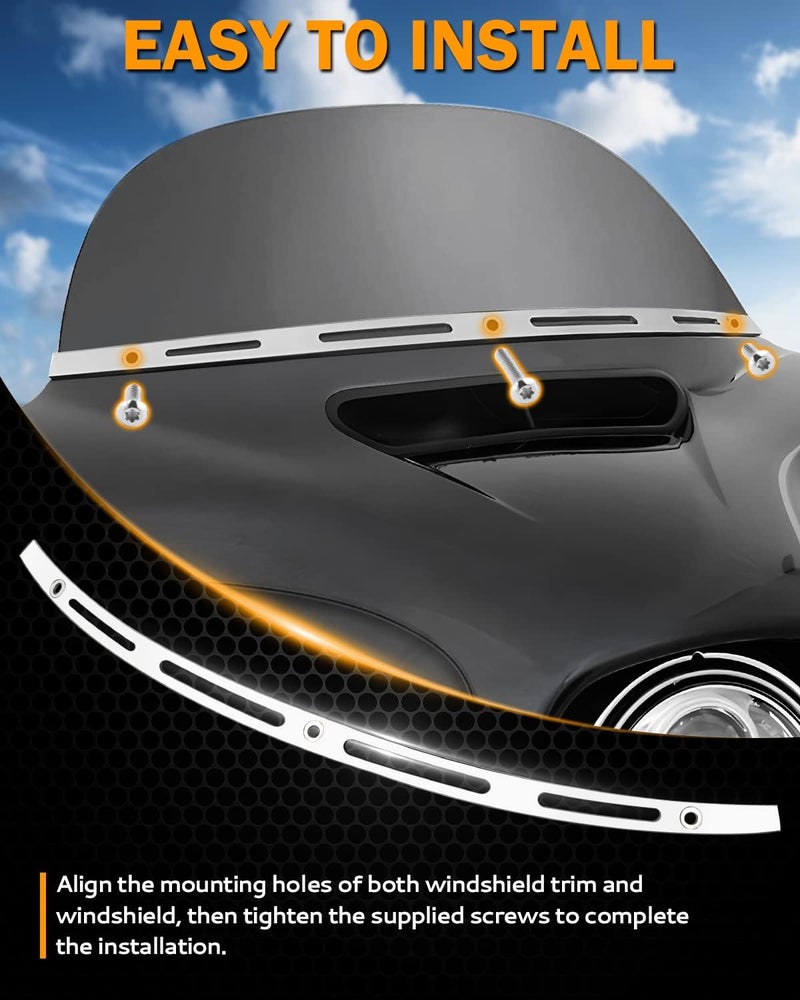 PBYMT Polished Stainless Windshield Trim, Slotted Windshield Trim Compatible for Harley 2014-2024 Electra Glide, Street Glide, Ultra Limited and Tri Glide Models - Image 4