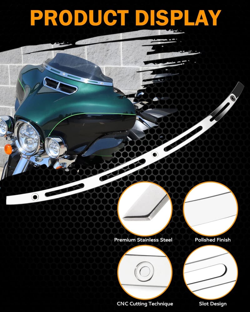 PBYMT Polished Stainless Windshield Trim, Slotted Windshield Trim Compatible for Harley 2014-2024 Electra Glide, Street Glide, Ultra Limited and Tri Glide Models - Image 3