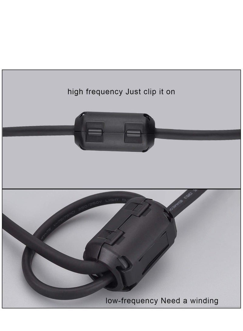 XiuWoo Clip on Ferrite Ring Core 20 Pieces Anti-Interference High-Frequency Filter RFI EMI Noise Suppressor with 3.5mm/ 5mm/ 7mm/ 9mm/ 13mm Inner Diameter Cable Black - Image 4