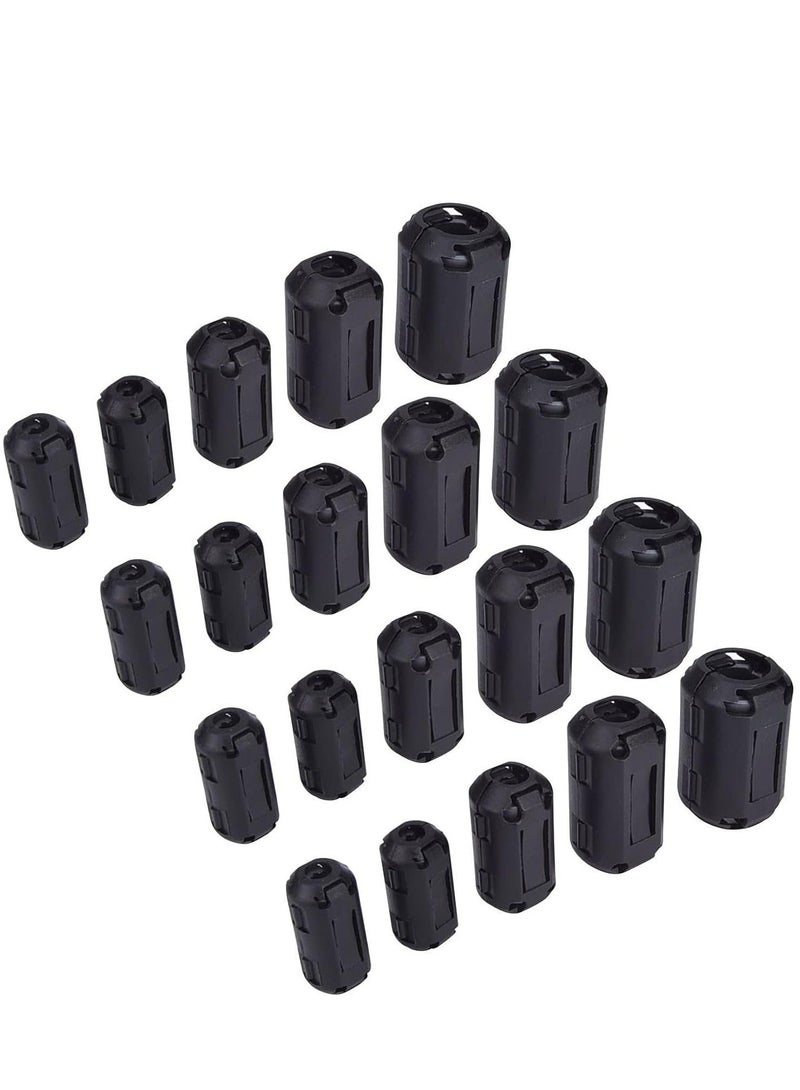 XiuWoo Clip on Ferrite Ring Core 20 Pieces Anti-Interference High-Frequency Filter RFI EMI Noise Suppressor with 3.5mm/ 5mm/ 7mm/ 9mm/ 13mm Inner Diameter Cable Black - Image 1