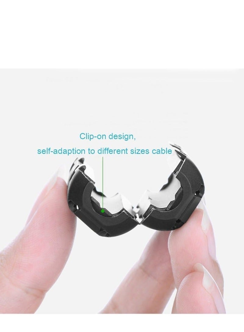 XiuWoo Clip on Ferrite Ring Core 20 Pieces Anti-Interference High-Frequency Filter RFI EMI Noise Suppressor with 3.5mm/ 5mm/ 7mm/ 9mm/ 13mm Inner Diameter Cable Black - Image 2
