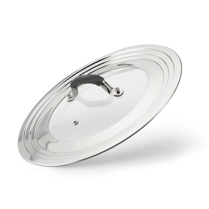 WishDirect Universal Pans Pots Lid Cover Fit All 825 Inch to 12 Inch PotsPansWoks Stainless Steel and Glass Lid with Heat Resistant Knob Black