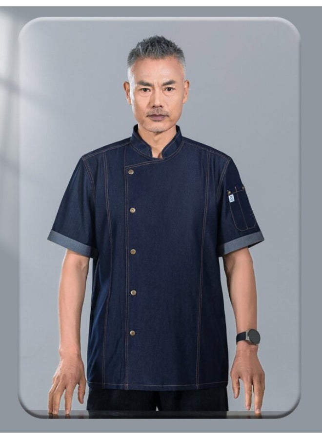NIBEMINENT High-End Breathable Dining Restaurant Kitchen Denim Chef Overalls Short Sleeve Chef Uniform Men's Spring Summer Workwear Uniform  - Image 1