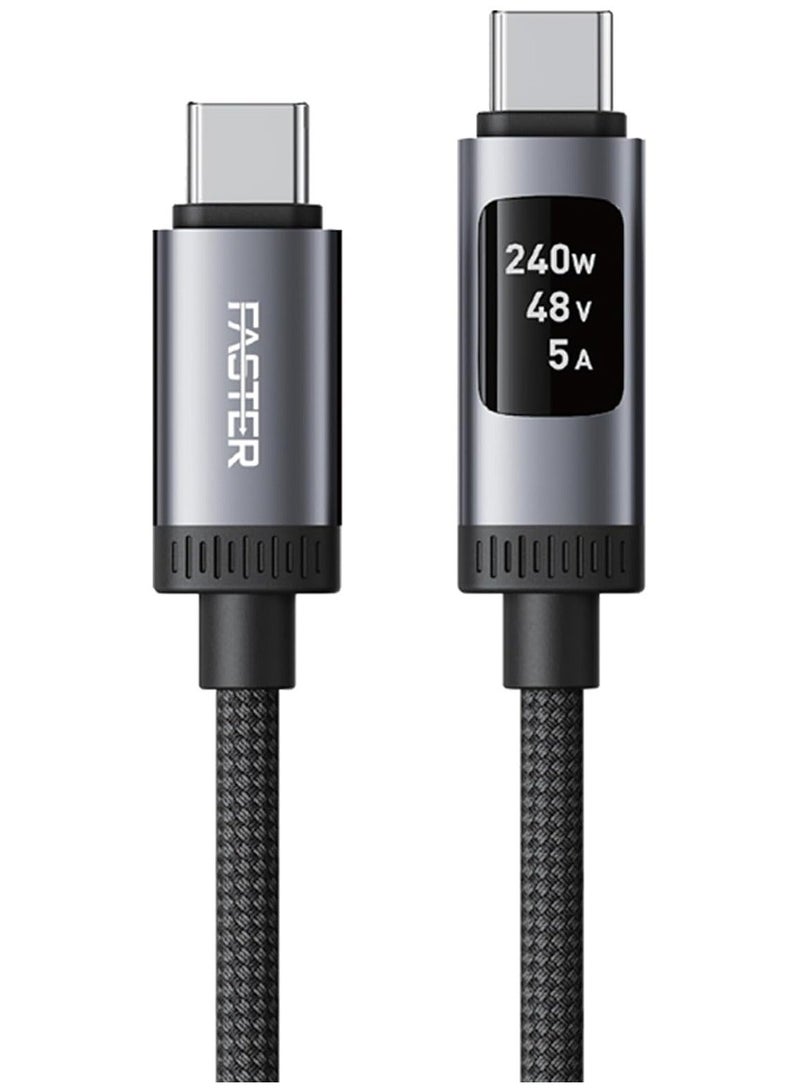 Faster 240W USB C to USB C Cable with OLED Power Display, 3.9FT Braided USB-C Fast Charging Cable, USB PD 3.1 5A, 480Mbps Data Transfer, Compatible with MacBook Pro/Air, iPad Pro, iPhone, Samsung, Laptops - Image 1