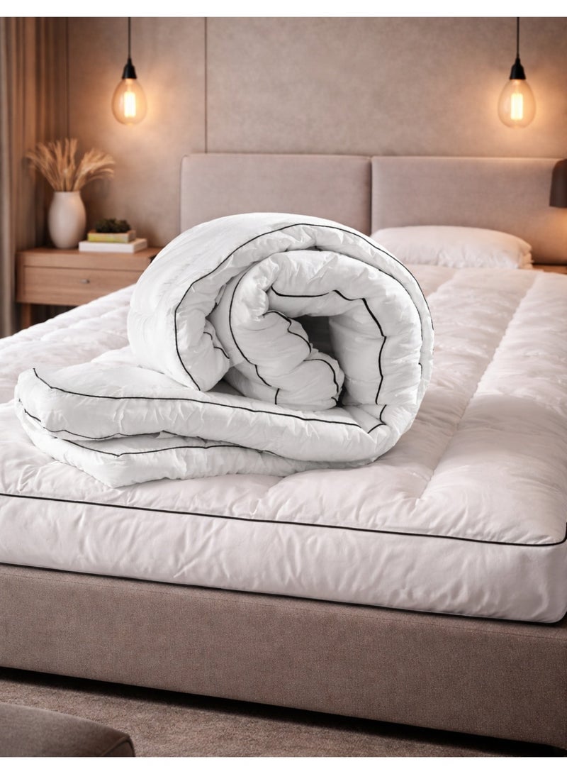 F.A.M.S Luxury 5-Star Hotel Mattress Topper – Plush Thick Comfort, 250 Thread Count Fabric, Breathable & Hypoallergenic, Secure Snap-On Fit on All 4 Sides, Elegant Black Piping - Image 2