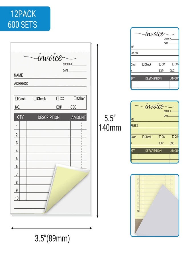 suituts 12 Pack Invoice Books for Small Business, 3.5 x 5.5 Inch 2 Part Carbonless Receipt Books, Carbon Duplicate Copy Order Form Book, Convenient Invoice Pads, 50 Sets Each Pad,Total 600 Sets - Image 2