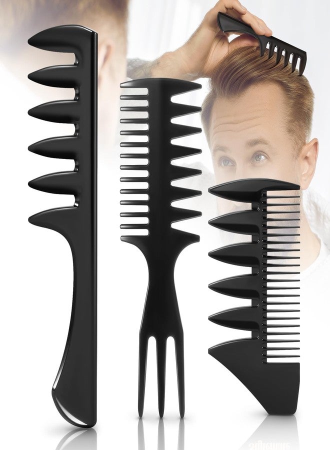 STYLEMATE 3Pcs Hair Styling Combs Set For Men - Black Barber Wide Tooth Texture Comb For Quiff, Pompadour, Slicked-back, Fauxhawk, Undercut - Image 1
