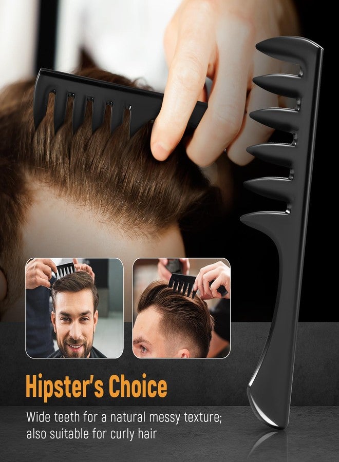 STYLEMATE 3Pcs Hair Styling Combs Set For Men - Black Barber Wide Tooth Texture Comb For Quiff, Pompadour, Slicked-back, Fauxhawk, Undercut - Image 3