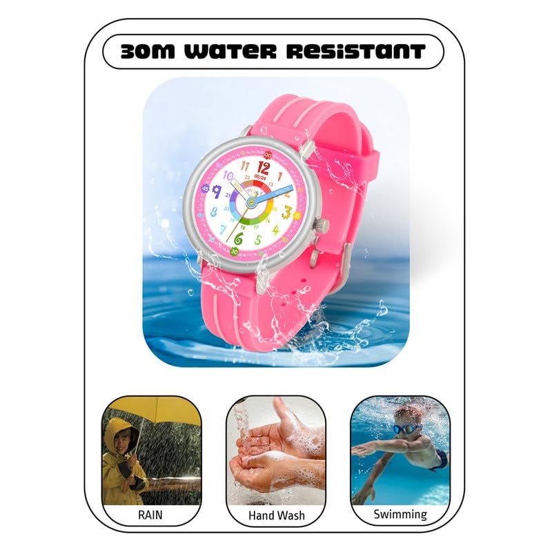 SPIKY Analog Watch for Kids (Pink) | Time Teaching Colorful Dial Display & Separate Minute | Water Resistant | Stylish Unisex Birthday Gift | Analogue Wrist Watches for Boys & Girls | Age 3-14 Yrs - Image 5