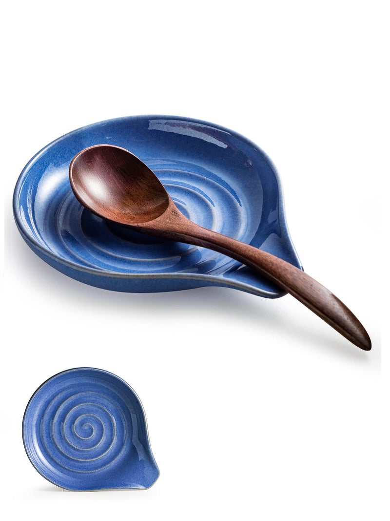 Cormomu Spoon Rest, Large Ceramic Spoon Holder for Stove Top, Heat-Resistant Cooking Spoon Rest for Kitchen Counter Decor, 5 Inches, Blue - Image 1