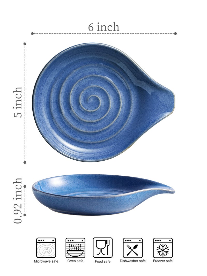 Cormomu Spoon Rest, Large Ceramic Spoon Holder for Stove Top, Heat-Resistant Cooking Spoon Rest for Kitchen Counter Decor, 5 Inches, Blue - Image 3