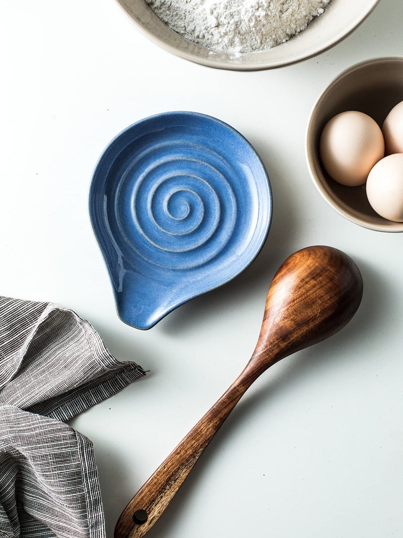 Cormomu Spoon Rest, Large Ceramic Spoon Holder for Stove Top, Heat-Resistant Cooking Spoon Rest for Kitchen Counter Decor, 5 Inches, Blue - Image 5